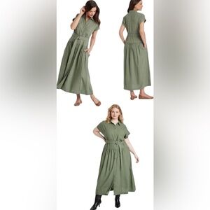 Universal Thread Green Button-Front MidiShirt Dress w/Belt Women’s Size XL Linen